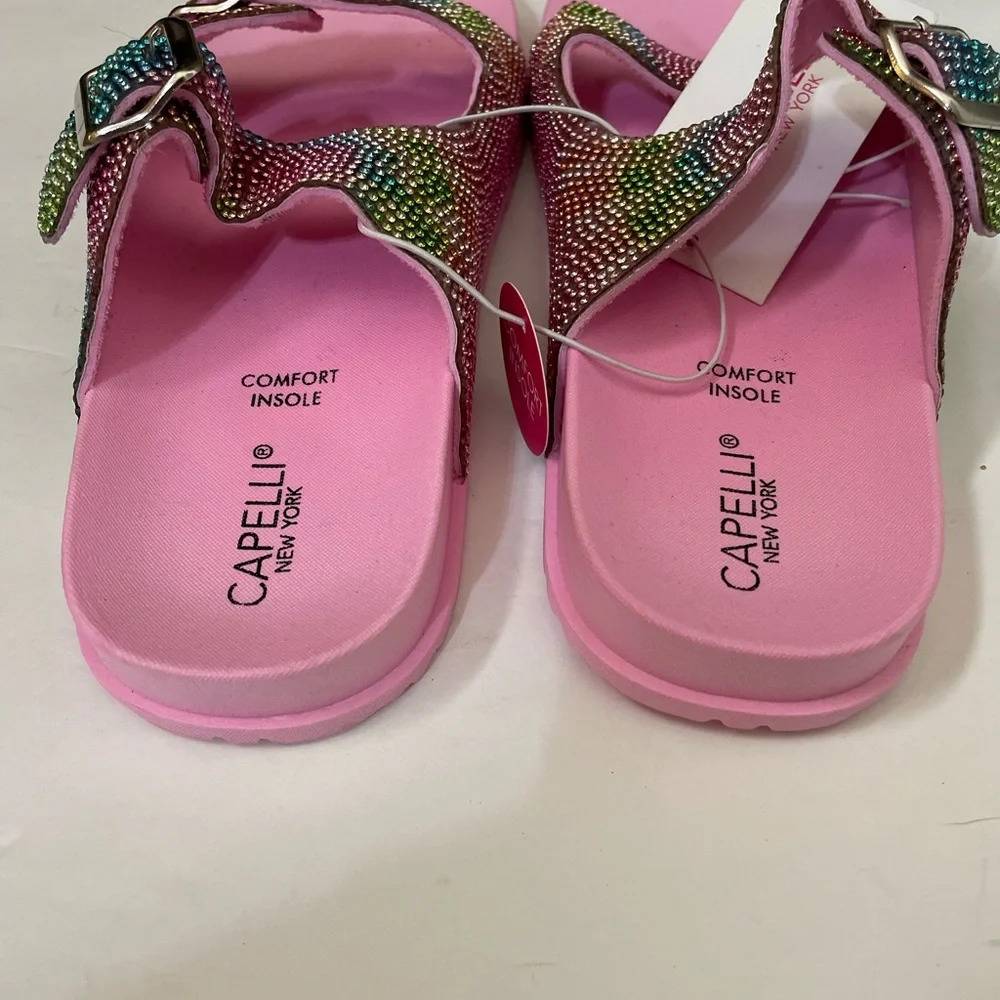 Girls Pink Shimmer Double Strap Slip-On Sandal - Picture 10 of 12